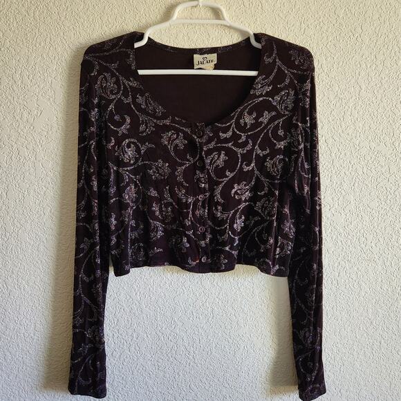 Y2k Jalate Women's Rhinestone Floral Low Cut Cardigan-Lg - Picture 1 of 7